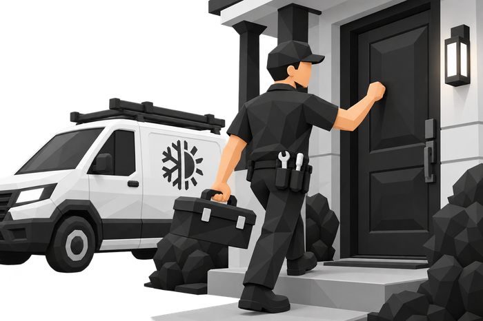 HVAC technician arriving at residential door
