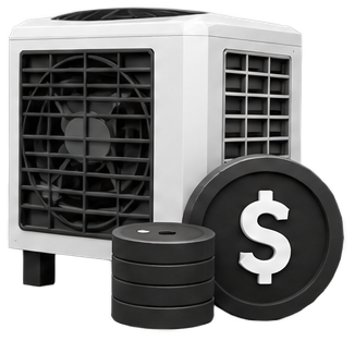 AC condenser unit with stack of dollar coins
