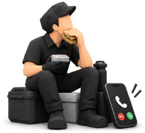 Empty office desk during lunch break with ringing phone
