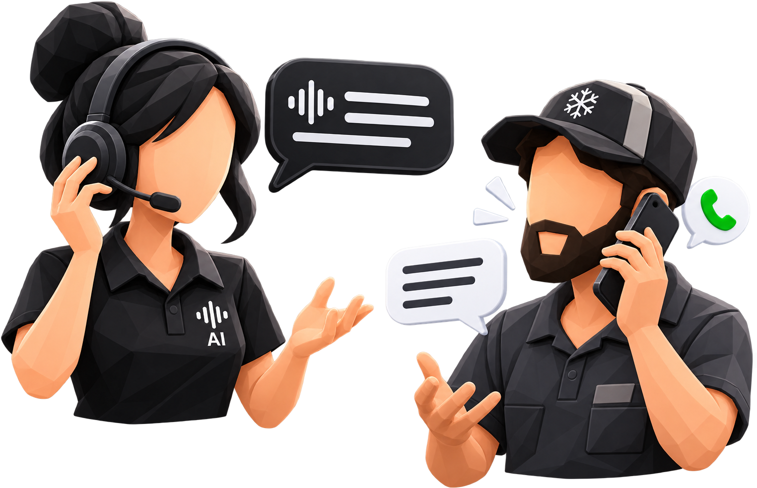 AI receptionist answering call and qualifying HVAC request