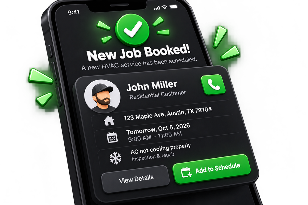 New HVAC job booked notification on smartphone